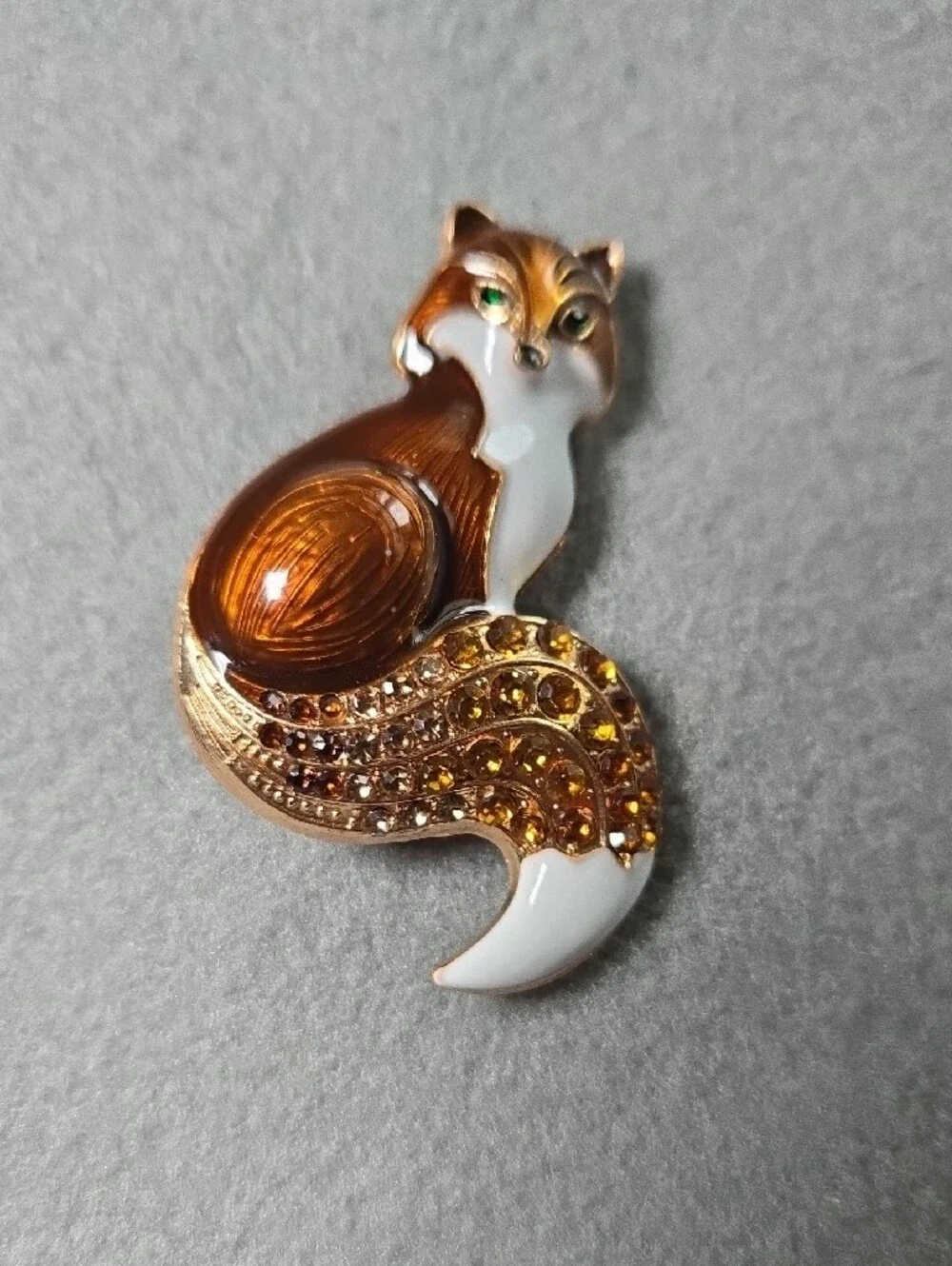 Fox Brooch in Brown, White & Gold